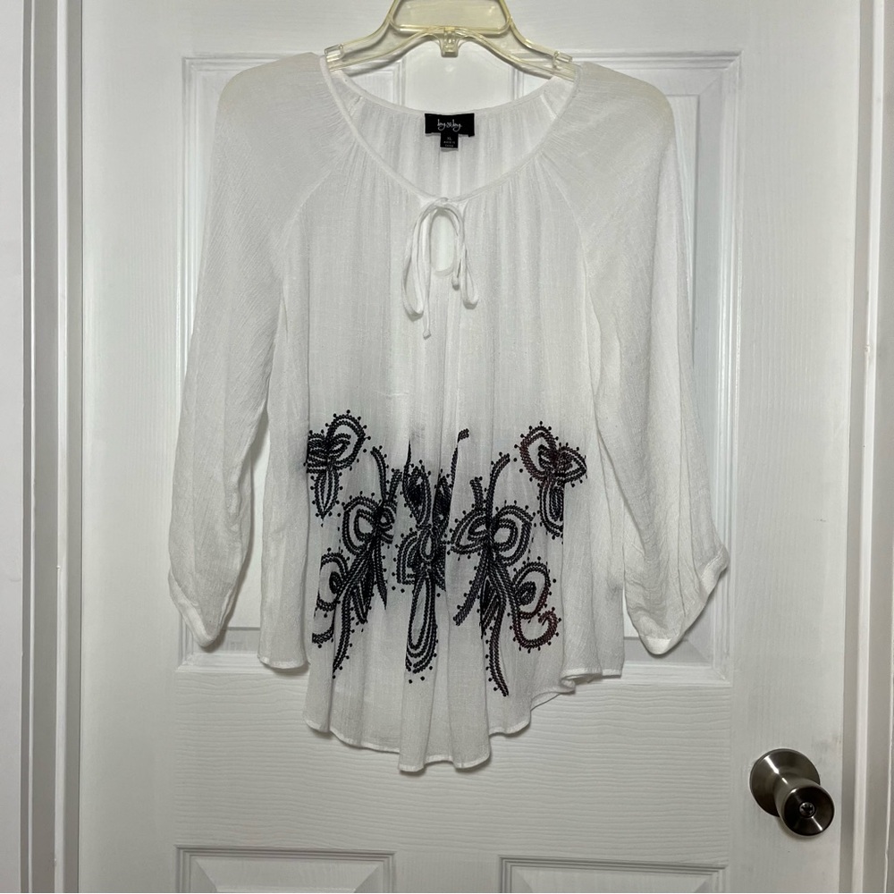 by & by White Blouse with Black Embroidery
